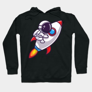 Astronaut Riding Rocket Cartoon Hoodie